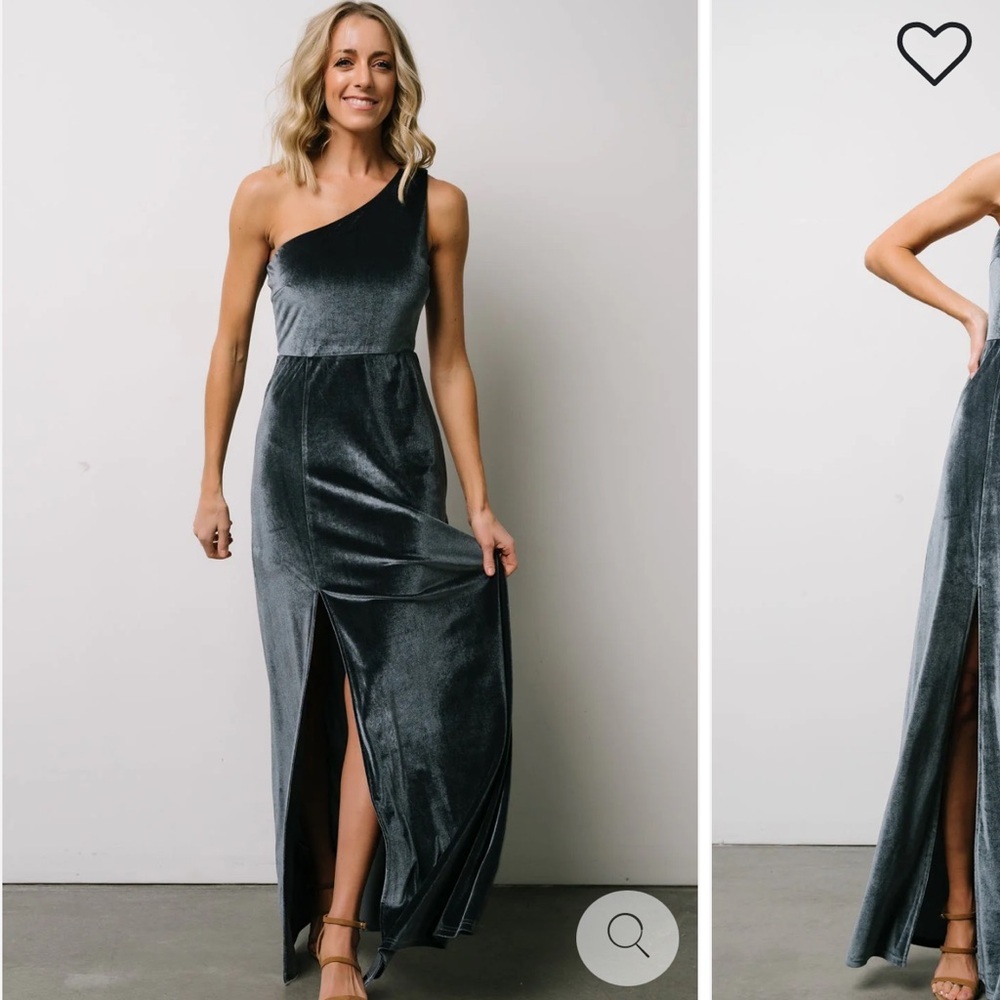 Baltic Born One-Shoulder Velvet Maxi Dress in Gray